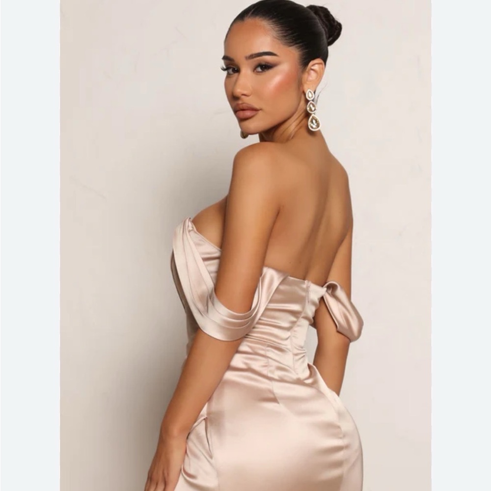 Fashion Nova Off-Shoulder has Satin Mini Dress in lilac - Picture 3 of 6